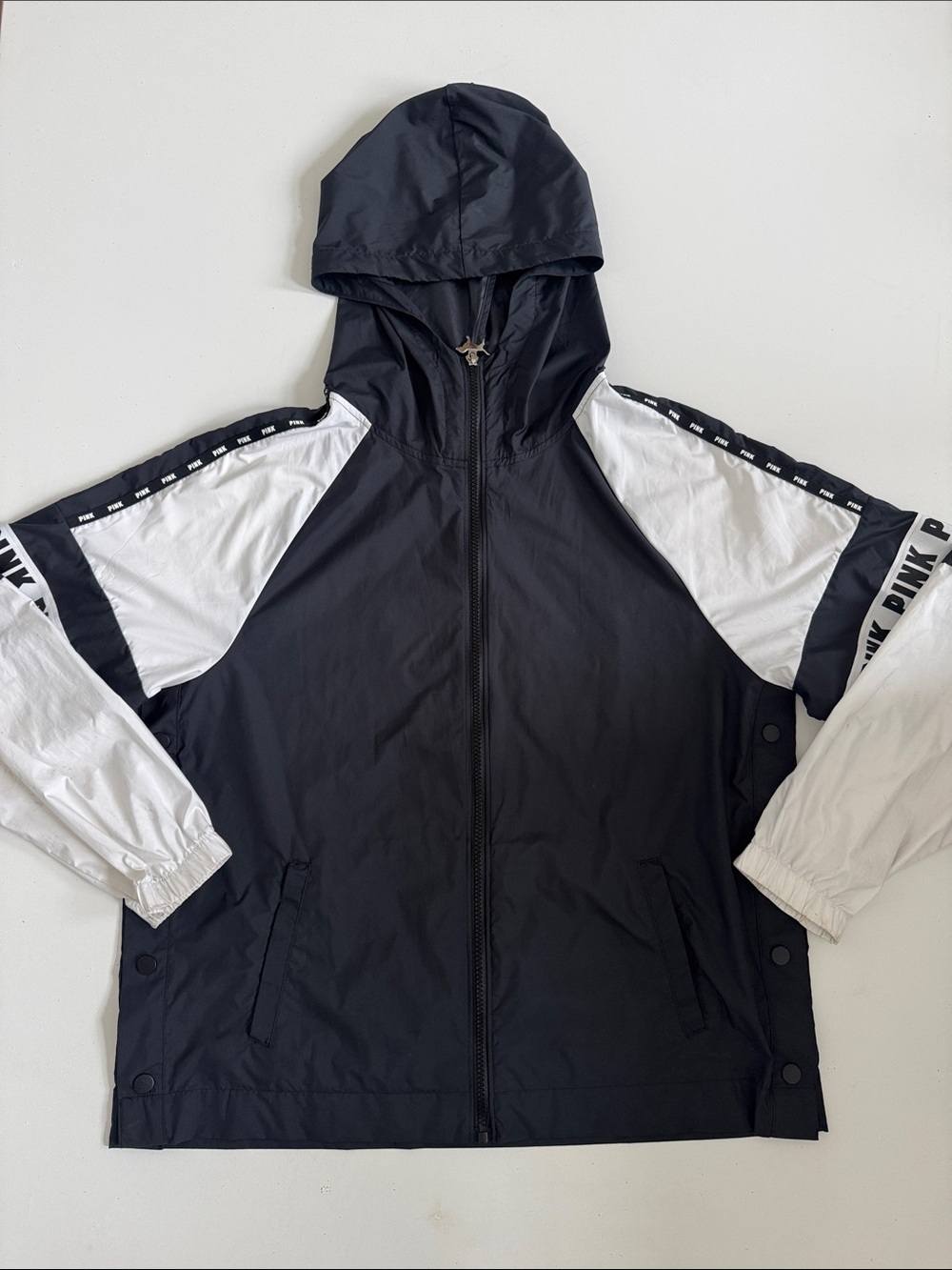 PINK Black & White Hooded Windbreaker